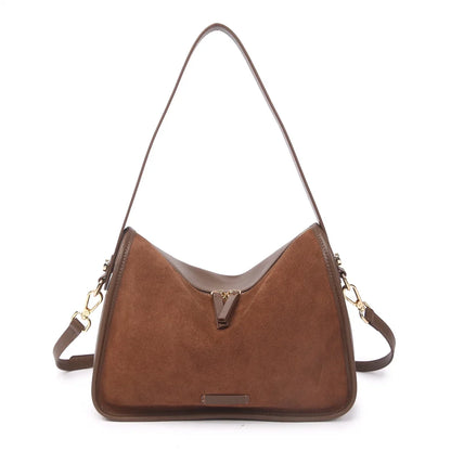 Suede Cowhide Fashion Ladies Shoulder Cross Coffe Bag Genuine Leather Luxury Designer Women's Brown Handbag Female Crossbody Bag