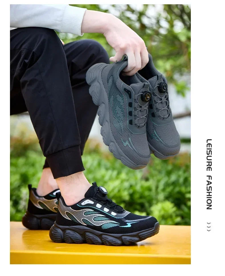 Rotating Button Tactical Boots Men Reflective Steel Toe Shoes Indestructible Work Sneakers Protective Safety Boots Size 47 48