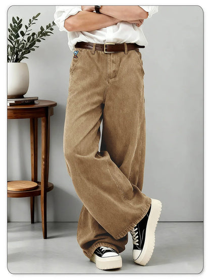 American Men's Retro Brown Ultra Baggy Wide Leg Jeans Street Casual Embroidery Oversized Men's Clothes Unisex Denim Pants