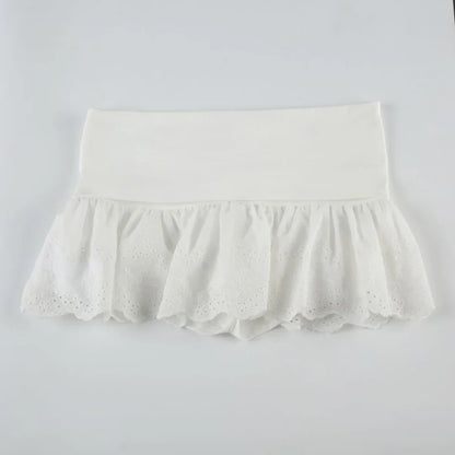 Summer Kawaii White Ruflles Skirt Women Fashion Slim Fit Mini Skirts TeenGirl Y2k All Match Elastic High Waist Goth Outfit
