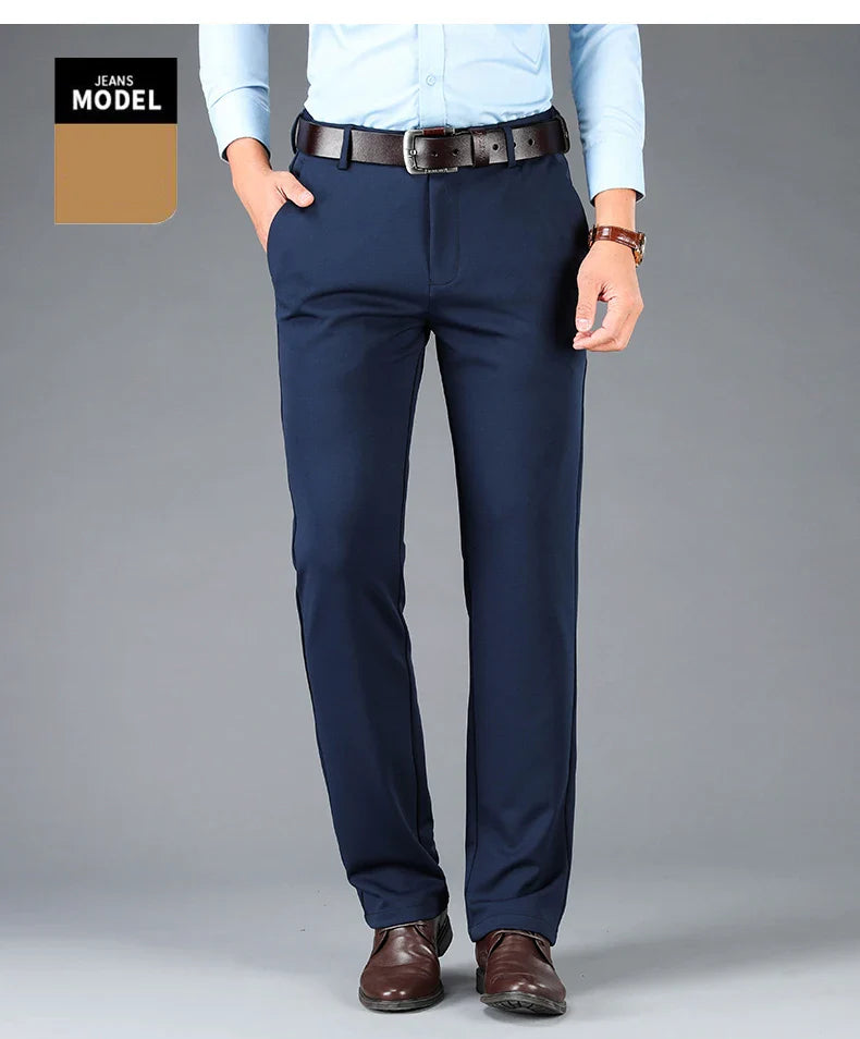 Spring Autumn Men's Smart Casual Pants Black Navy Blue Suit Pants Office Male Trousers Big Size Elegant Sports Straight Pants