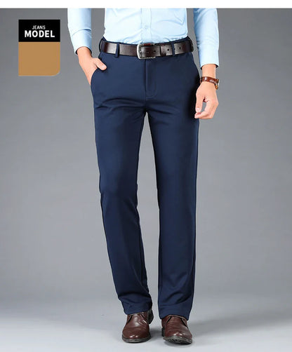 Spring Autumn Men's Smart Casual Pants Black Navy Blue Suit Pants Office Male Trousers Big Size Elegant Sports Straight Pants