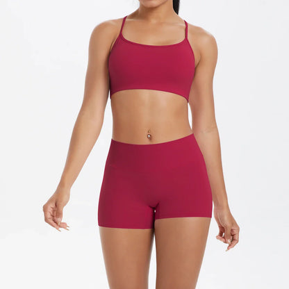 2PCS Yoga Clothes  Halter Yoga Top Set Fitness Gym Suit Crossover Back Sports Underwear Workout Gym Shorts Fitness High Waist