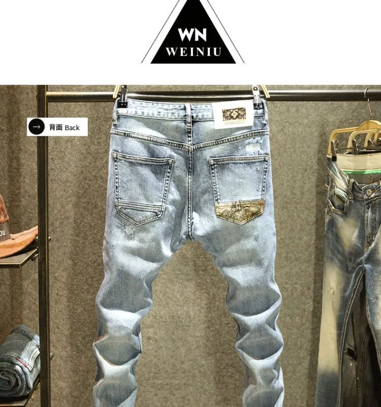 2024 Spring and Autumn New Fashion Trend Printed Stretch Jeans Men Casual Slim Comfortable Breathable High-Quality Jeans 28-36