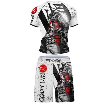 Popular Beach Surf Wear Short Sets For jiu jitsu Bjj No Gi Rashguard+Grappling Shorts Cool Westling stretchy Running Gym Clothes