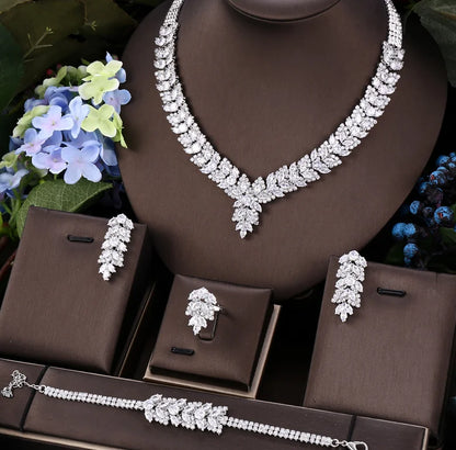 4pcs Bridal Zirconia Full Jewelry Sets For Women Party, Luxury Dubai Nigeria CZ Crystal Wedding Jewelry Sets