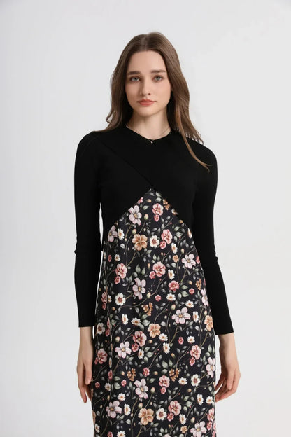 spring summer elegance satin dress + knitted top match set maxi floor length woman clothes
