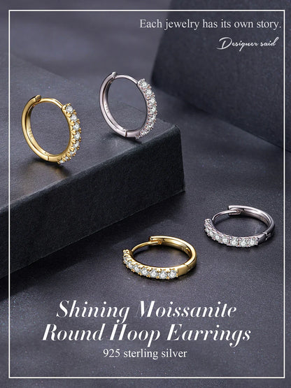 Moissanite Half Enternity Hoop Earrings for Women, Lab Diamond 925 Sterling Silver Hypoallergenic Round Huggies Earrings