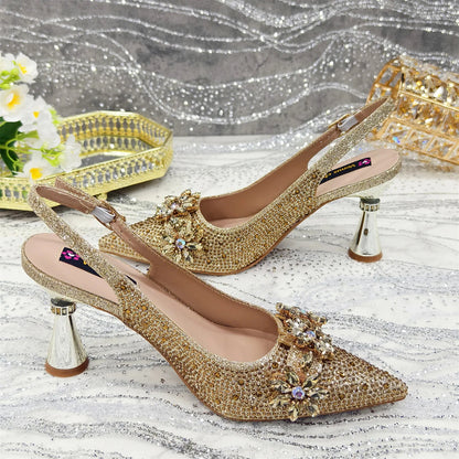 Sapato Scarpin Feminino Salto Alto Bico Fino Verde Oliva e Bolsa para Festa Strass Noite Elegante Luxo