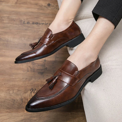 Classic Casual Leather Shoes For Men High Quality Social Office Shoes Men Slip On Loafers Flat Casual Business Leather Shoes Men