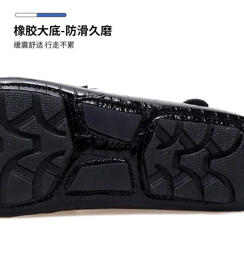Patent Leather Loafers for Men, Crocodile Pattern, Korean Style, Trendy, Popular Casual Leather Shoes, Slip-On Loafers, Lazy Shoes