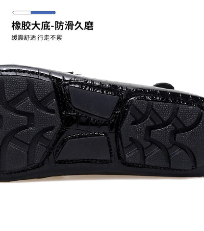 Patent Leather Loafers for Men, Crocodile Pattern, Korean Style, Trendy, Popular Casual Leather Shoes, Slip-On Loafers, Lazy Shoes