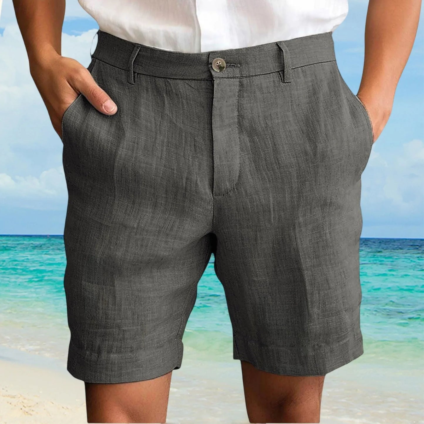 2025 Summer Cotton Linen Shorts for Men Solid Casual Button Pocket Beach Shorts Men's Comfortable Simple Vacation Leiture Pants