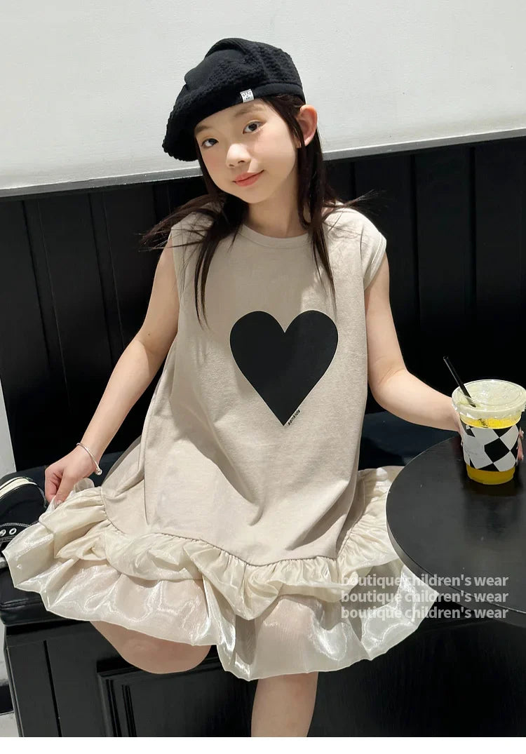 Girl's sleeveless dress new vest dress fluffy little girl princess dress children's summer big child