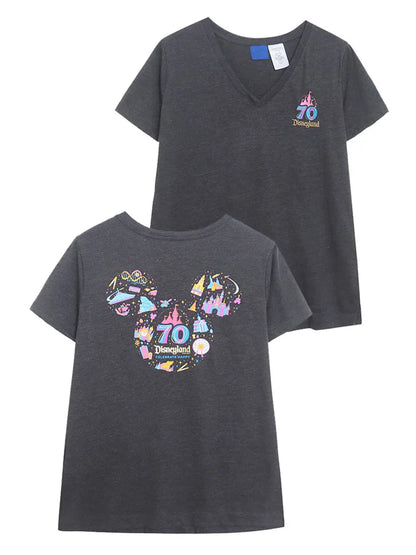 Embroidery T Shirt Women Casual V Neck Short Sleeve Tshirt Top Mickey Cartoon Tee Streetwear