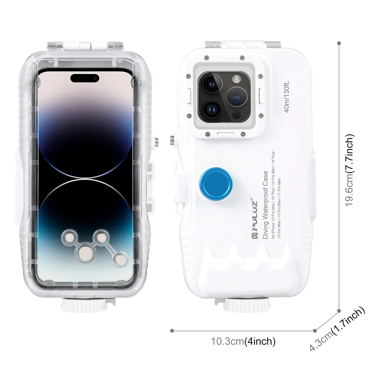 40m/130ft Waterproof Diving Case for iPhone 16 15 14 13 12 11 Pro Max Plus Photo Video Taking Underwater Housing Cover