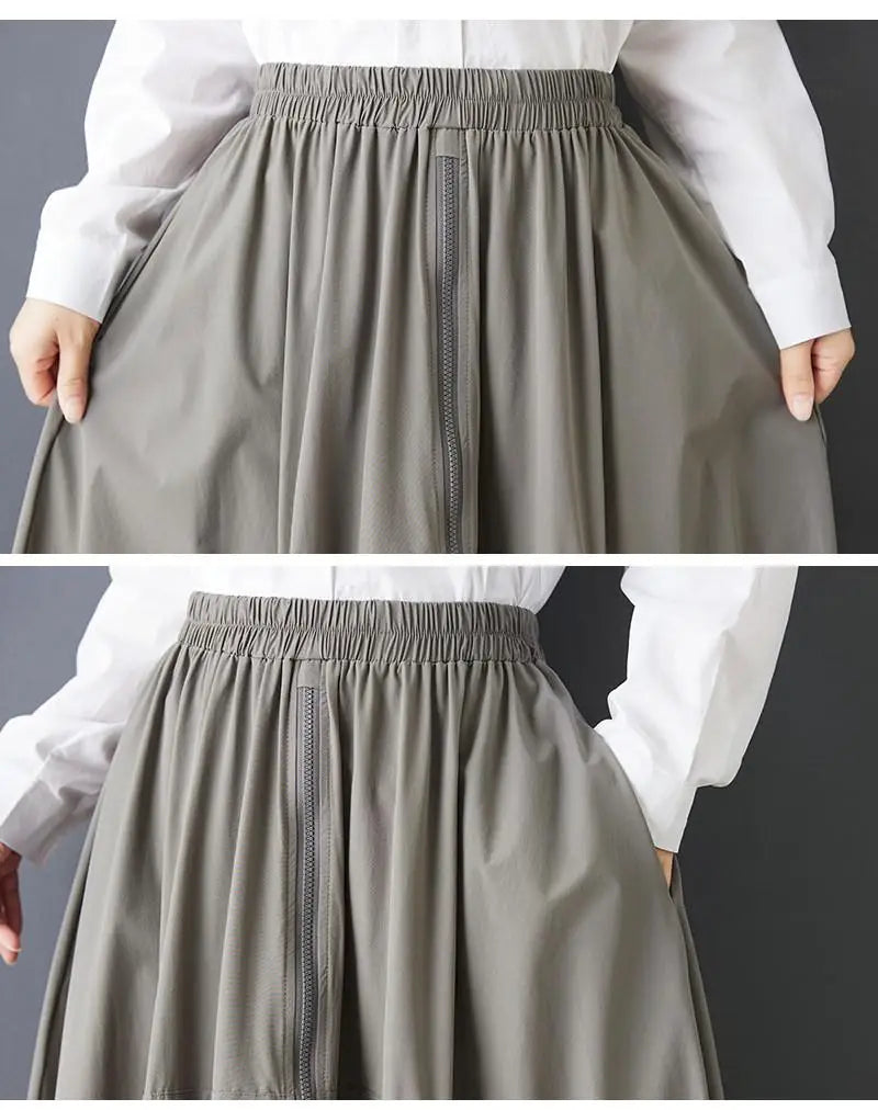 2026 New Solid Color Spring And Summer Feminine Temperament Zipper Fashion Loose Irregular Drawstring Elegantankle-length Skirt