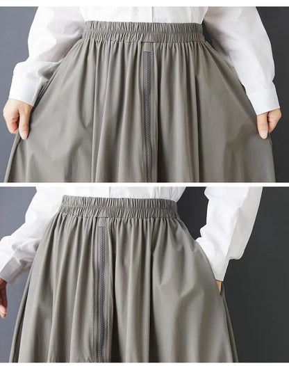 2026 New Solid Color Spring And Summer Feminine Temperament Zipper Fashion Loose Irregular Drawstring Elegantankle-length Skirt