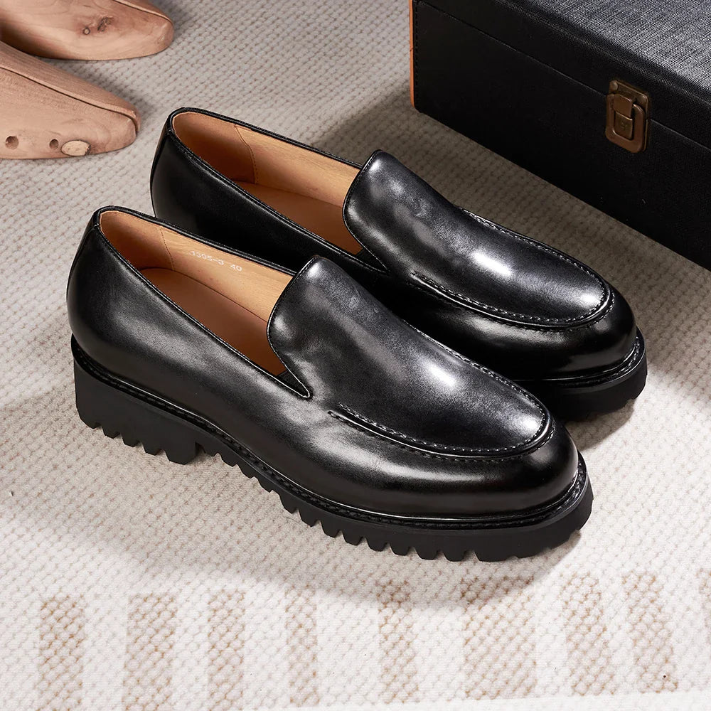 Fashionable Men Formal Shoes Genuine Leather Handmade High Heels Thick Shoes Classic Wedding Office Men's Formal Business Shoes