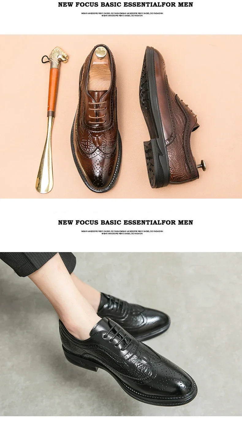 Men Suit Casual Shoes Luxury Men Brogue Dress Shoes Formal Business Leather Shoes Men Brown Wedding Italian Banquet Shoe Size 46