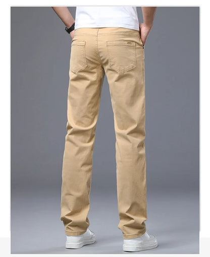 Men's Straight Leg Jeans Slim Fit Stretch Comfort Denim Pants Korean Casual Fashion Minimalist Business Male Daily Trousers