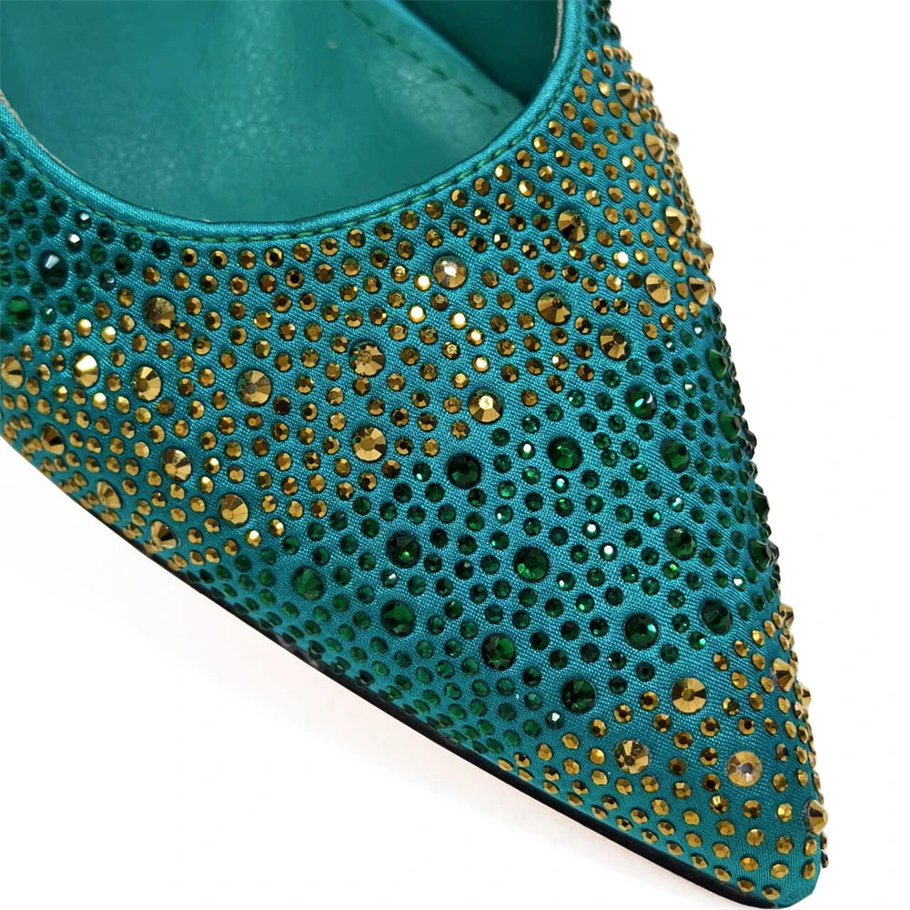 Pointed-Toe Luxury Style High Heels Sandal With Bag Set in Gold Color For Wedding Party Women