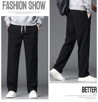 Straight Corduroy Classic Male Pants Khaki Black Gray Baggy Fashion Elastic Waist Trousers Soft Stretchy Casual Men's Clothing