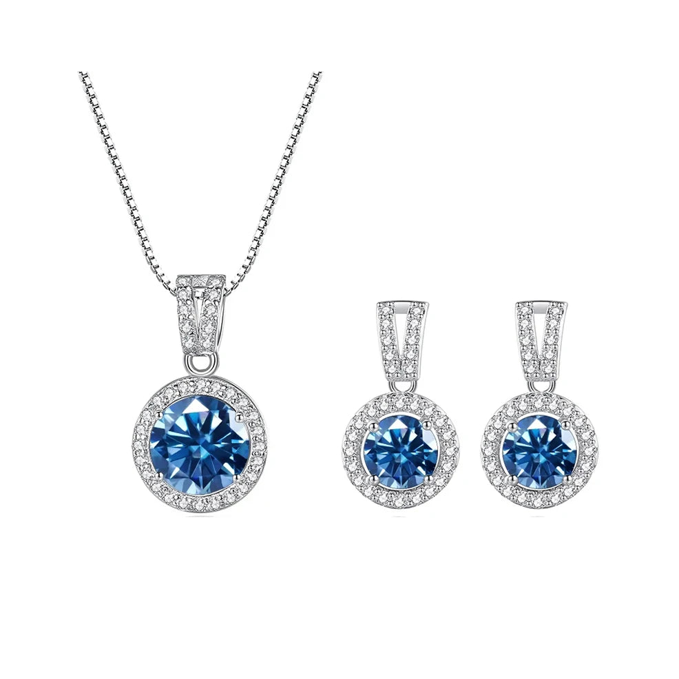 2ct total Moissanite Jewelry Set Sterling Silver 925 Necklace Earrings Fine Jewerly Wedding Set Pass Dismond Tester