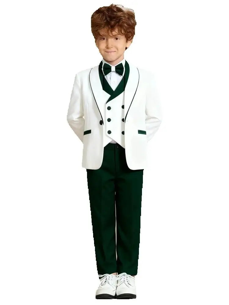 Hot Selling Red White Contrast Boys Formal Suit Set 3-14 Years 2026 4 Piece Kids Wedding Tuxedo Blazer Vest Pants Bow Tie