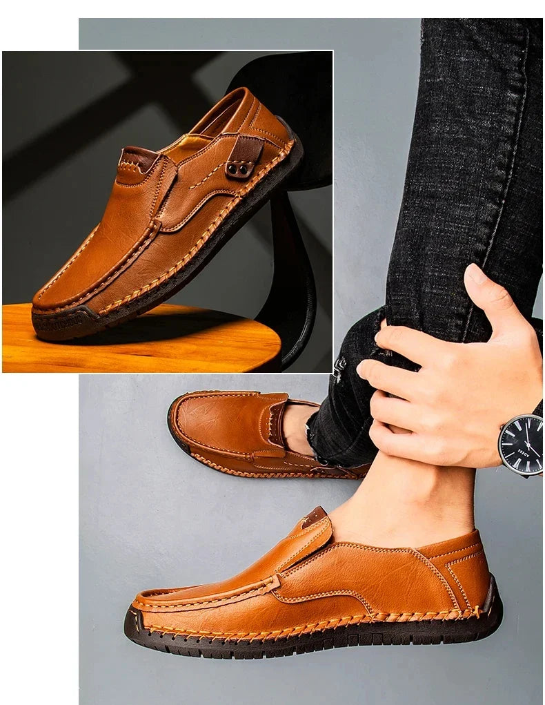 New Fashion Men Casual Shoes Handmade Leather Loafers Comfortable Men's Shoes Quality Split Leather Flat Driving Shoes Size 48