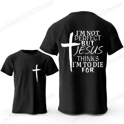 I'm Not Perfect But Jesus Printed Men T Shirt Christian Faith Print Shirt Casual Short Sleeve Tee Streetwear Oversize T-shirt