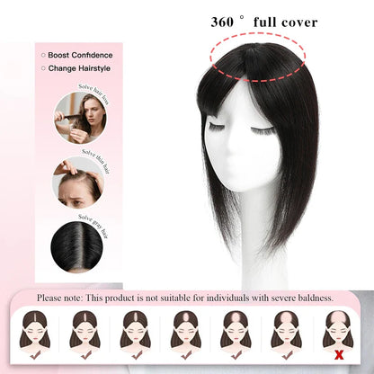 12x13cm Human Hair Toppers with Bangs Black Brown Clip in Hair Toupee for Women Skin Scalp Clip in Remy Hair Pieces