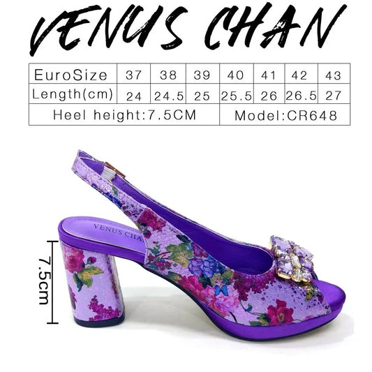 Italian Design Shoes and Bags Matching Set 2024 Women high heel Party Purple Color Nigeria Wedding Bigger Size Shoes