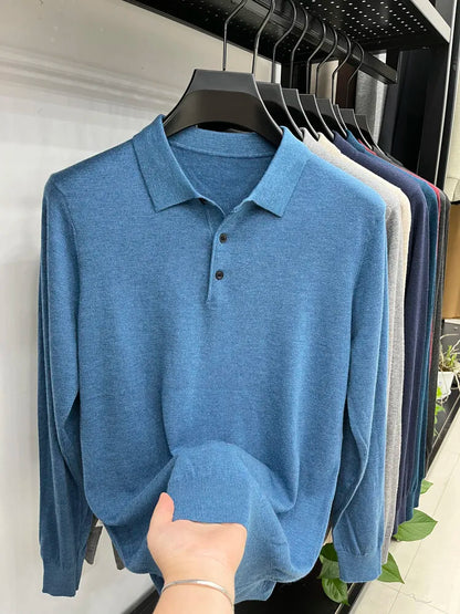 Men's Long Sleeve Fashion Casual Polo, Shirt Collar Pullover Sweater. Business Sweater T-shirt Golf Spring & Autumn Wool