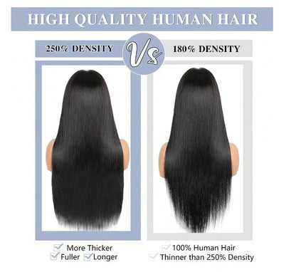 13×6 HD Lace Straight Human Hair Wig Natural Color Pre Plucked Natural Hairline Remy Hair Glueless Wig For Women