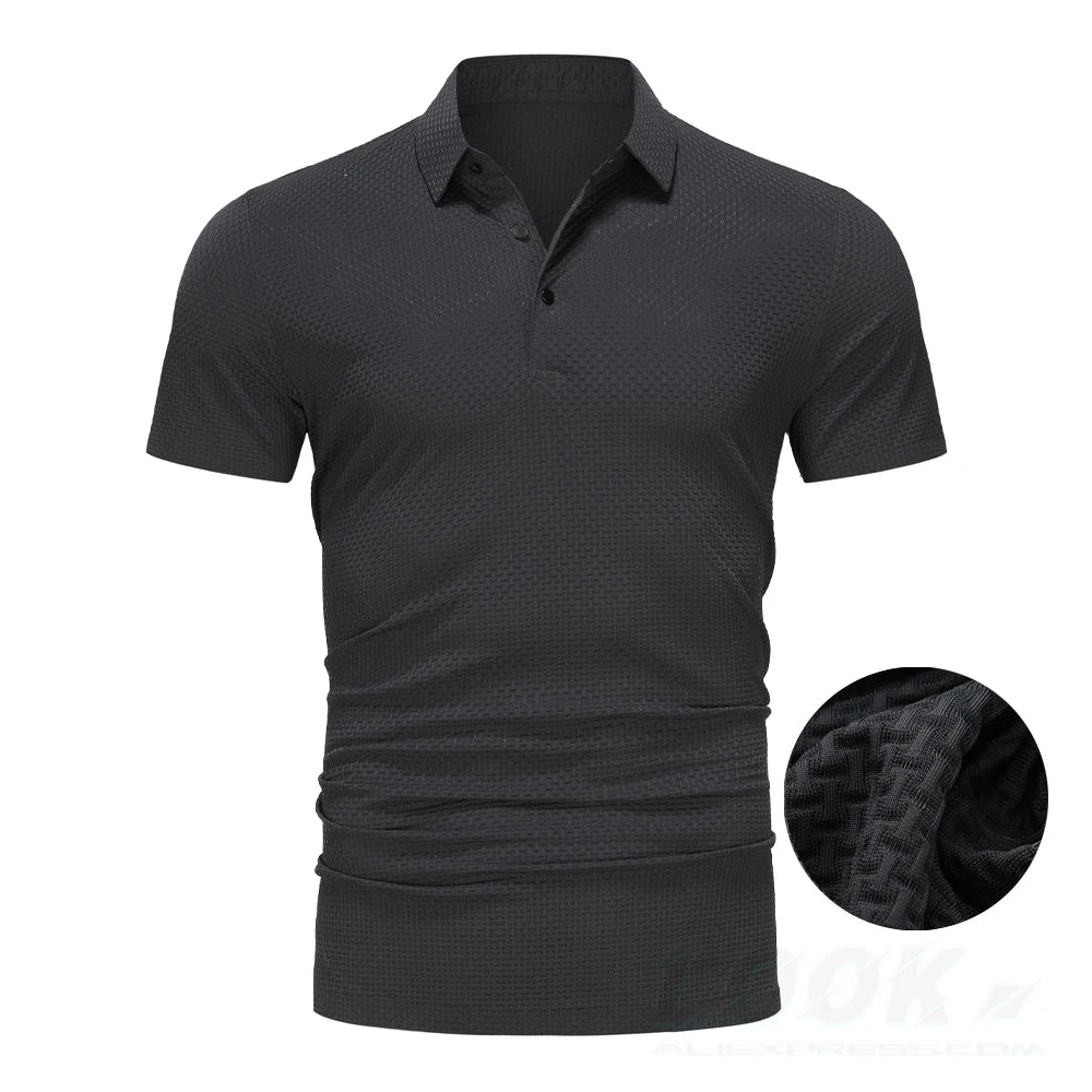 Upto EUR Sizes Tall Man Brand Top-Quality Men's Golf Shirt Lop-up Hollow Short-sleeved Polo Shirt SummerIce Silk Breathable Tee