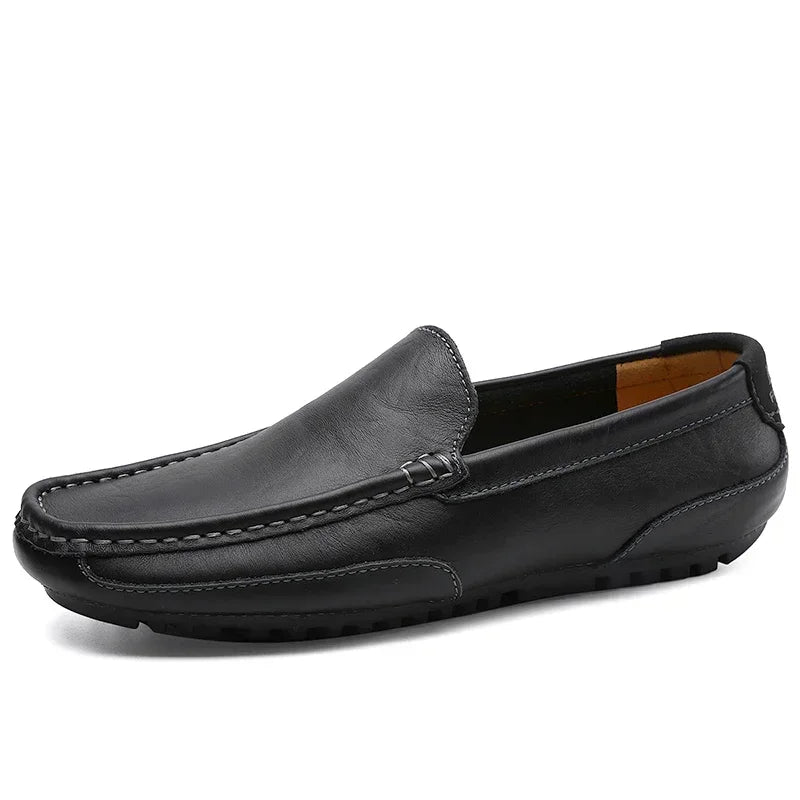 Genuine Leather Men Casual Shoes Luxury Brand Breathable Slip on Black Driving Shoes Soft Men Loafers Moccasins Plus Size 37-47