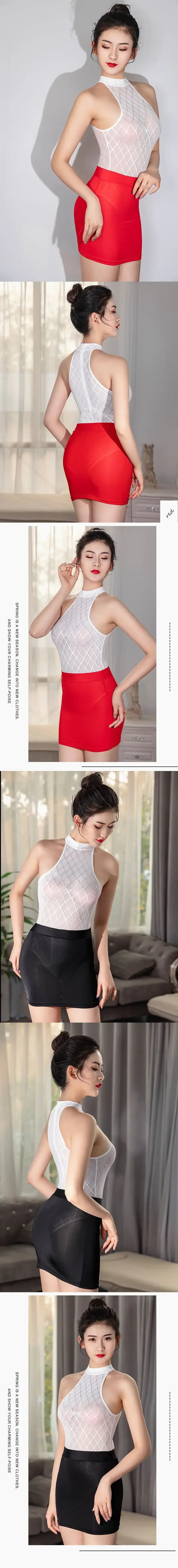Elastic Wrap Mini Skirt for Women High Wiast Sexy Short White Black Long Tight Silk Pencil Skirts See Through Nightwear Clubwear