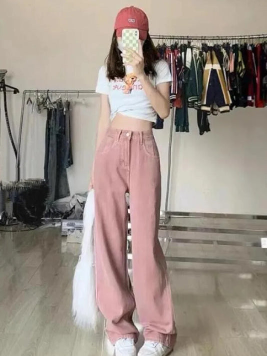 Dirty Pink High Waisted Wide Leg Jeans for Women