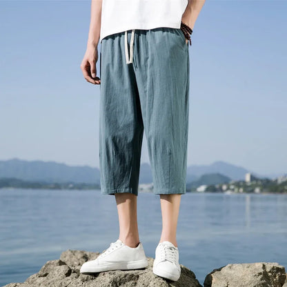 Summer Casual Linen Short Pants New Cotton Straight Mens Lightweight Shorts Large Solid Color Gym Fifth Beach Short Pants