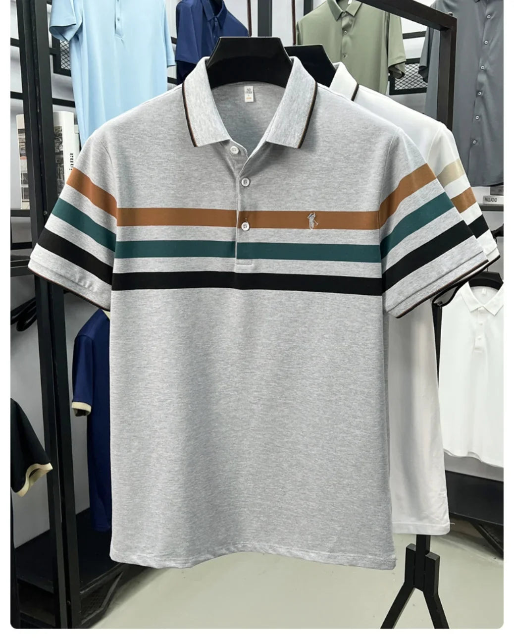 Boutique cotton short sleeve men's polo shirt 2025 summer fashion striped high-end flip collar top casual youth business T-shirt