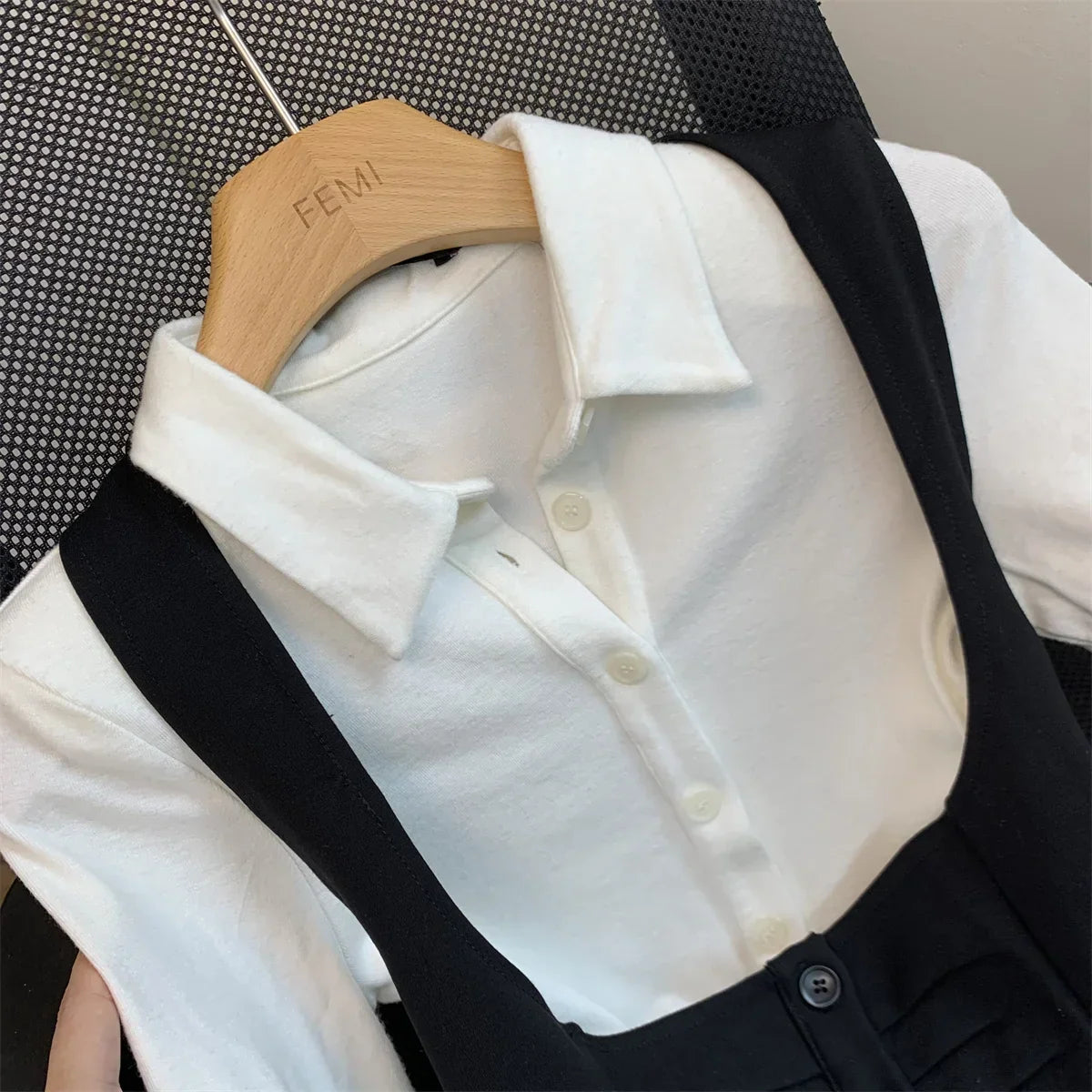 Two Piece New Sexy Chic Halter Female Dresses Basic Polo Neck Fashion Button Shirt Slim Simple A-line XS-L Women Dress