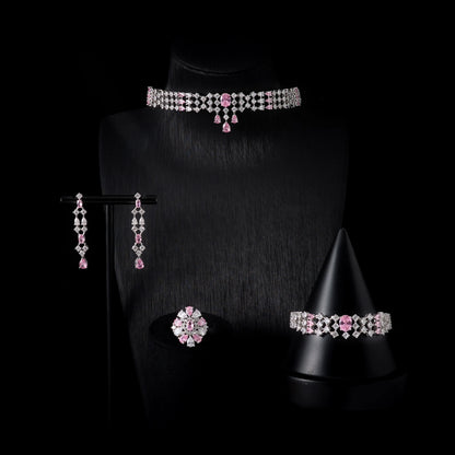 Choker Necklace Sets for Women Cubic Zirconia Bridal Jewellery Set Dubai Saudi Party Engagement Accessory