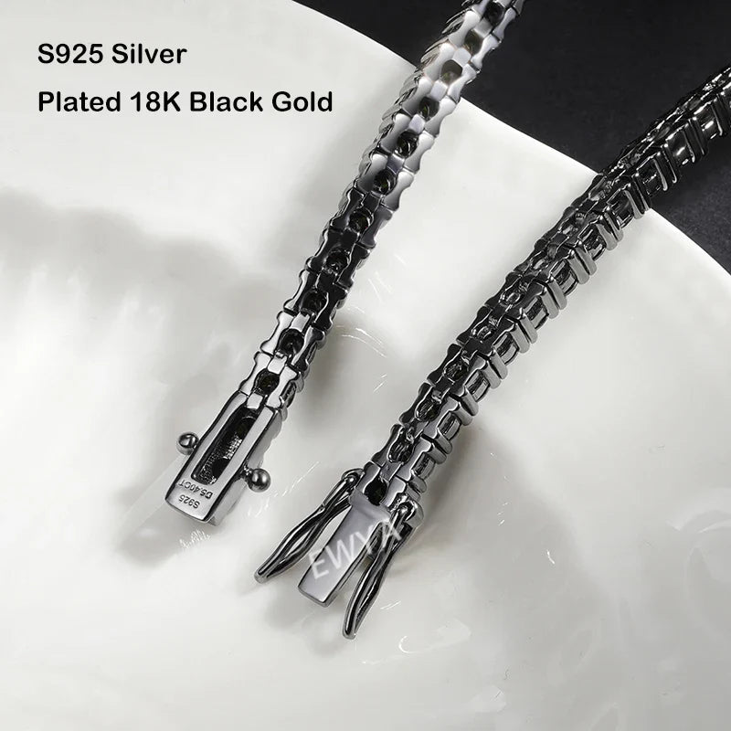 GRA Certified Full 3/4/5/6.5MM Black Moissanite Tennis Bracelet for Men Women S925 Silver Plated 18K Black Gold Bracelets