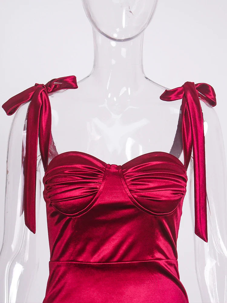 Sexy Sweetheart Ruched Padded Satin Maxi Dress Side Split Tie Up Sleeveless Cocktail Party Evening Bridesmaids PromGown