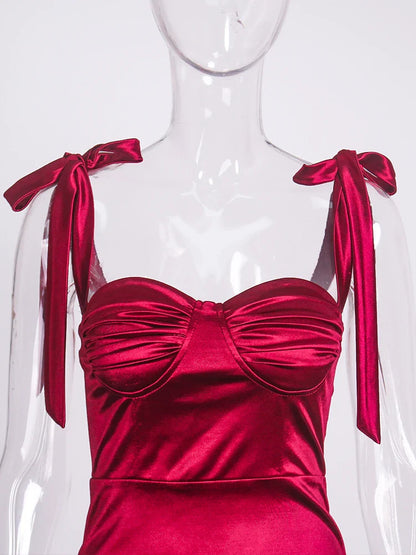 Sexy Sweetheart Ruched Padded Satin Maxi Dress Side Split Tie Up Sleeveless Cocktail Party Evening Bridesmaids PromGown