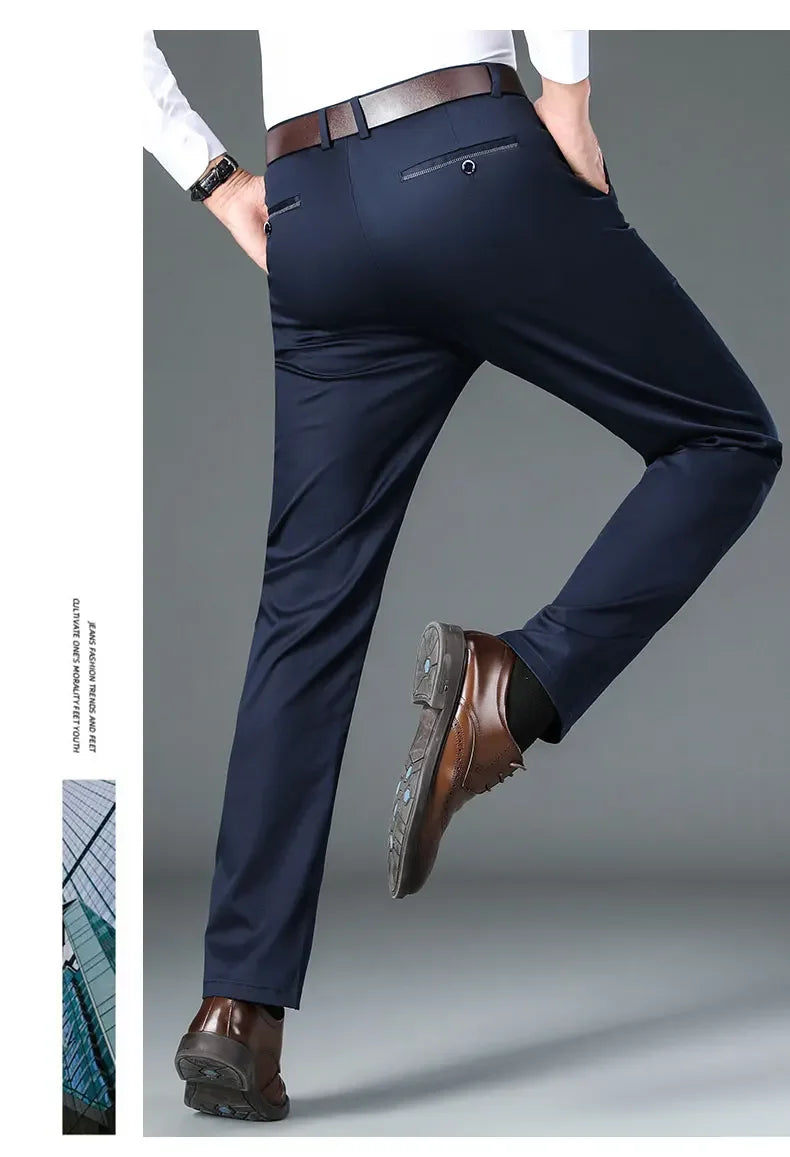 Fiber Men's Casual Pants Anti-wrinkle Comfortable Baggy Straight Business Formal Trousers Male Brand Clothing