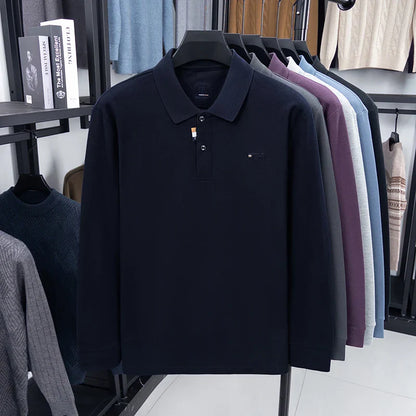 100% Pure Cotton Chest Emblem Embroidered Men's Autumn Polo Shirt Fashionable Casual Business Slim Fit Breathable Top