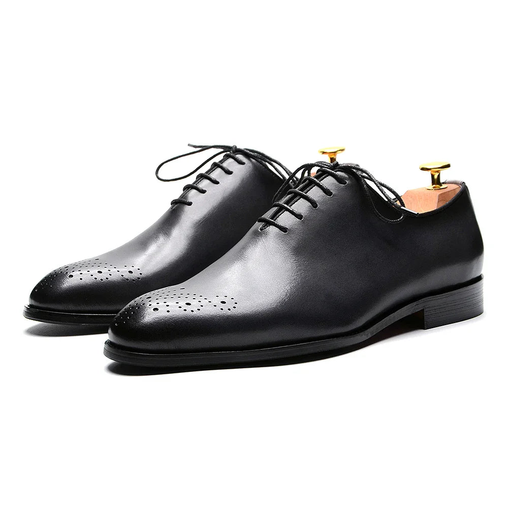 Luxury Classic Mens Oxford Dress Shoes Whole Cut Genuine Leather Handmade Lace-up Formal Shoe for Men Wedding Business Office