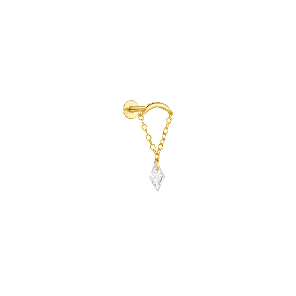 1PC Four Pointed Star Moon Tassel Lotus Cartilage Spiral Puncture 925 Sterling Silver Stud Earring For Women Ins Earring